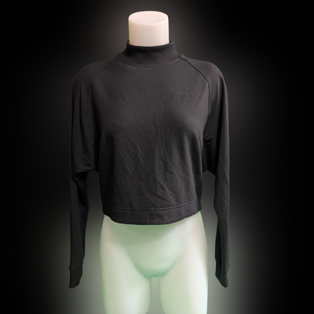 Stylish Black Mock Neck Cropped Sweatshirt